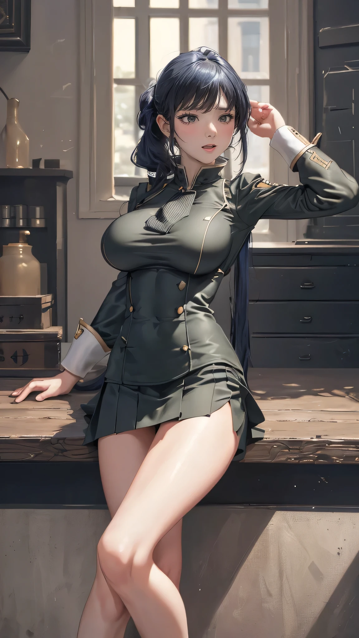 (random poses:1.2),military uniform,mini skirt,Panty stocking,(Thin type:1.8),(big breasts:1.5),(random hairstyle),(Highest image quality,(8K), Ultra-realistic, Best Quality, High quality, High Definition, high quality texture, high detailing, Beautiful detailed, fine detailed, extremely details CG, Detailed texture, realistic representation of face, masterpiece, presence)