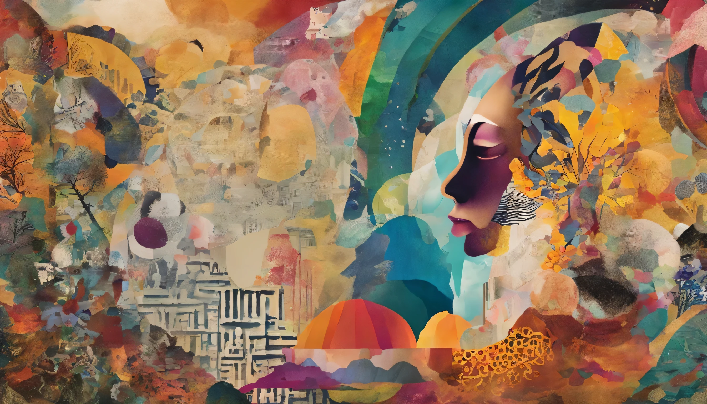 (best quality:1.2,ultra-detailed,realistic:1.37),collage art,creative compositions,vibrant colors,mixed media techniques,paper cutouts,layered textures,seamless integration,variety of materials,blurry edges,abstract elements,unexpected juxtapositions,playful arrangements,visual surprises,thoughtful placement,surreal combinations,dynamic energy,depth and dimension,expressive brushstrokes,fine details,fine craftsmanship,bold compositions,illusionistic effects,rich textures,harmonious color palette,eccentric patterns,mind-bending illusions,unexpected narratives,whimsical storytelling,imaginary landscapes,dreamlike scenes,captivating visuals,unconventional perspectives,exploration of identity and culture,multidimensional experiences,contemporary art influences,innovative interpretations,provocative concepts,dazzling imagination,emotional resonance.
This is a high quality prompt about collage art,Describes the creative composition of collage art、Rich colors、Use of various materials、Adding abstract elements、Unexpected clipping effects, etc.。Graphics are characterized by high-quality details and realism,Expresses the creator's thoughts and emotions。at the same time,The art style is based on collage art,Demonstrates a rich variety of creative techniques and styles。