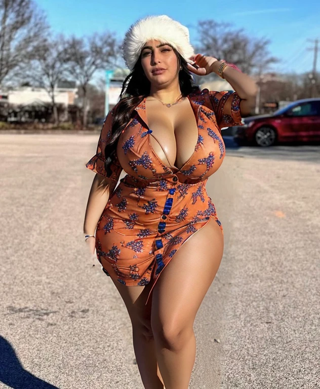 Too low cut summer on up drees, short dress, curvy body, cleaab skin color, curvy, low cut, big cleavage, , ighs, short dress, upper thighs exposed, natural breast