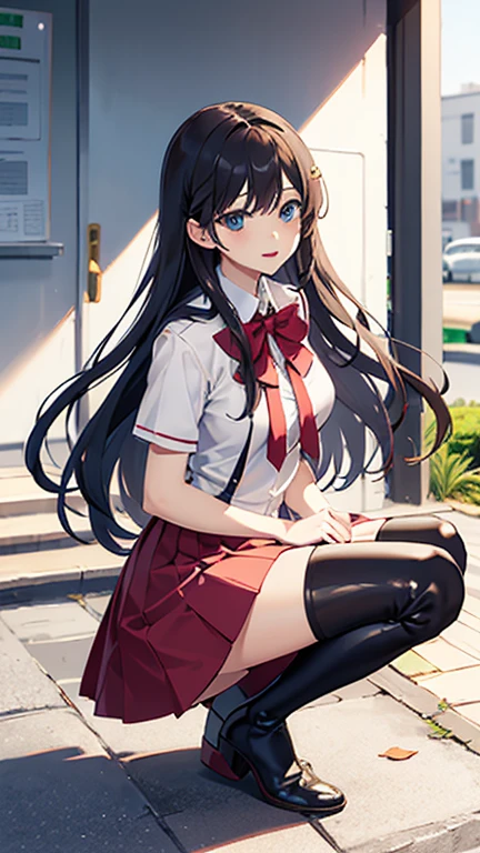 Knee-high boots school uniform woman