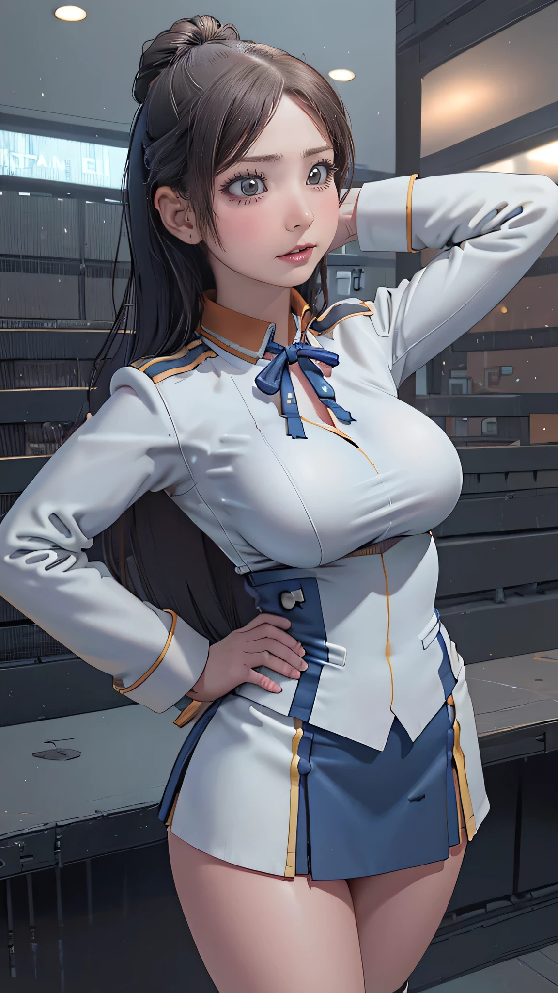 (random poses:1.2),military uniform,mini skirt,Panty stocking,(Thin type:1.8),(big breasts:1.5),(random hairstyle),(Highest image quality,(8K), Ultra-realistic, Best Quality, High quality, High Definition, high quality texture, high detailing, Beautiful detailed, fine detailed, extremely details CG, Detailed texture, realistic representation of face, masterpiece, presence)