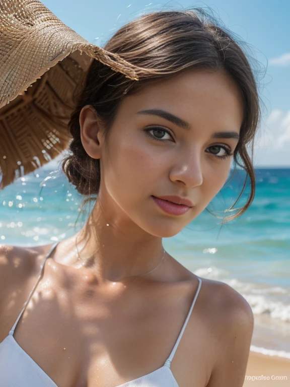 (best quality,ultra-detailed,realistic:1.37),oil painting,portraits,beautiful detailed eyes,beautiful detailed lips,figure in bikini,walking on the beach,soft sand,clear blue sky,warm sunlight,gentle ocean waves,serene expression,vivid colors,subtle color gradients,playful atmosphere,sharp focus,sun-kissed skin,reflections on water,artistic brushstrokes,impressive texture,masterpiece:1.2