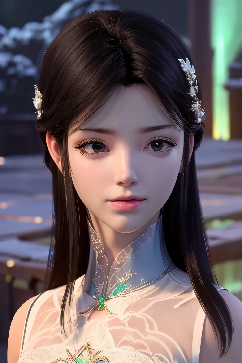 1 beautiful girl wearing ancient costumes, ((pink and light white outfit: 0.8)), Long and silky black hair, hair jewelry and necklaces, Beautiful little face Thin eyebrows, the most beautiful and spotless face, the very beautiful eyes, big round black eyes, fine and detailed makeup eyelashes, High nose, wearing earrings,Small red lips, rosy face, Enlarged and round breasts, tight breasts, breast augmentation,Slim and body, Portrait of a beautiful girl, 8k photo, super high quality, super realistic, 10x super pixels, photo realistic, dark studio, border light, two tone light, (detailed skin) high: 1.2), 8k uhd, dslr, soft light, high quality, volumetric light, candid, Photo, high resolution, 4k quality, 8k, Bokeh, Smooth and sharp, pixel up 10 times, (background wood: 1.8), (galaxy: 1.7), aurora, lightning, (Aurora Background: 1.8),