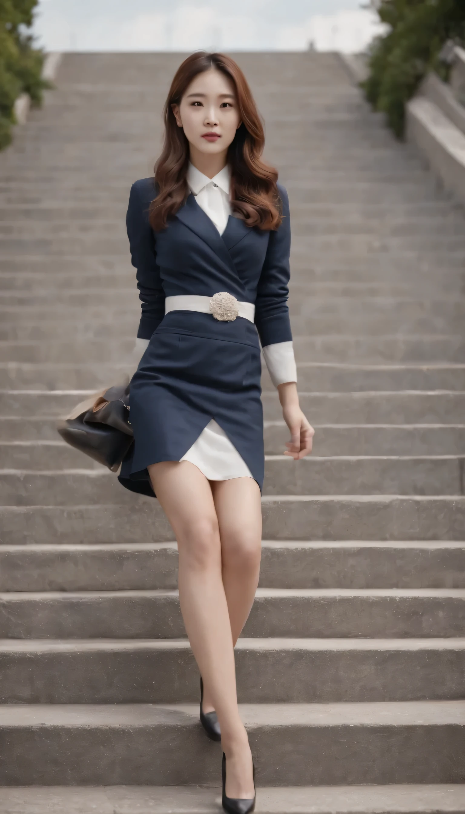 Korean style 20s woman&#39;s perfect body ol stairs upskirt