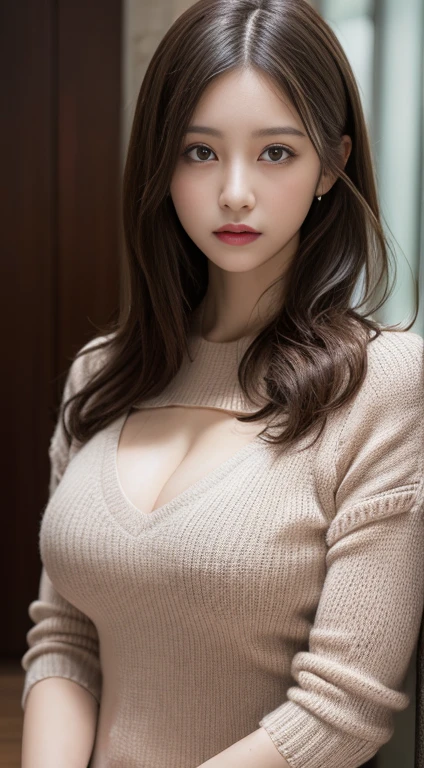 masutepiece, Best quality, illustration, Ultra-detailed, finedetail, A high resolution, 8K wallpaper, Perfect dynamic composition, Beautiful detailed eyes, Natural lips, sexy knitted dress , Big breasts, cleavage, Random sexy pose, full bodyesbian