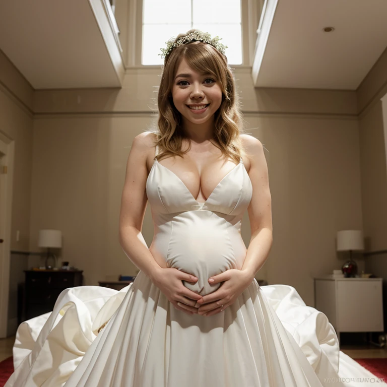 Jennette McCurdy in sexy wedding dress and pregnant smiling