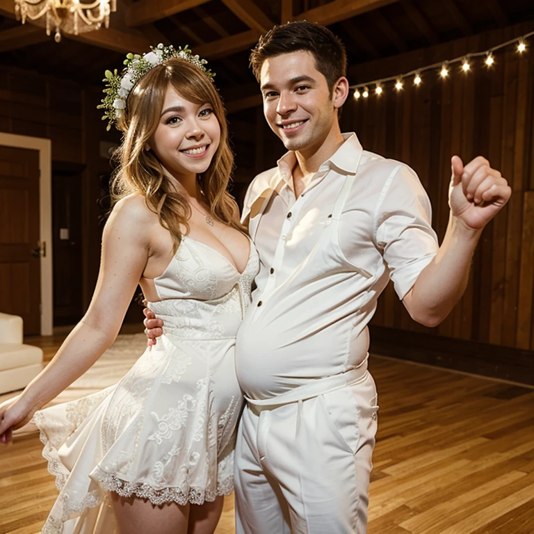 Jennette McCurdy in sexy wedding dress and pregnant smiling
