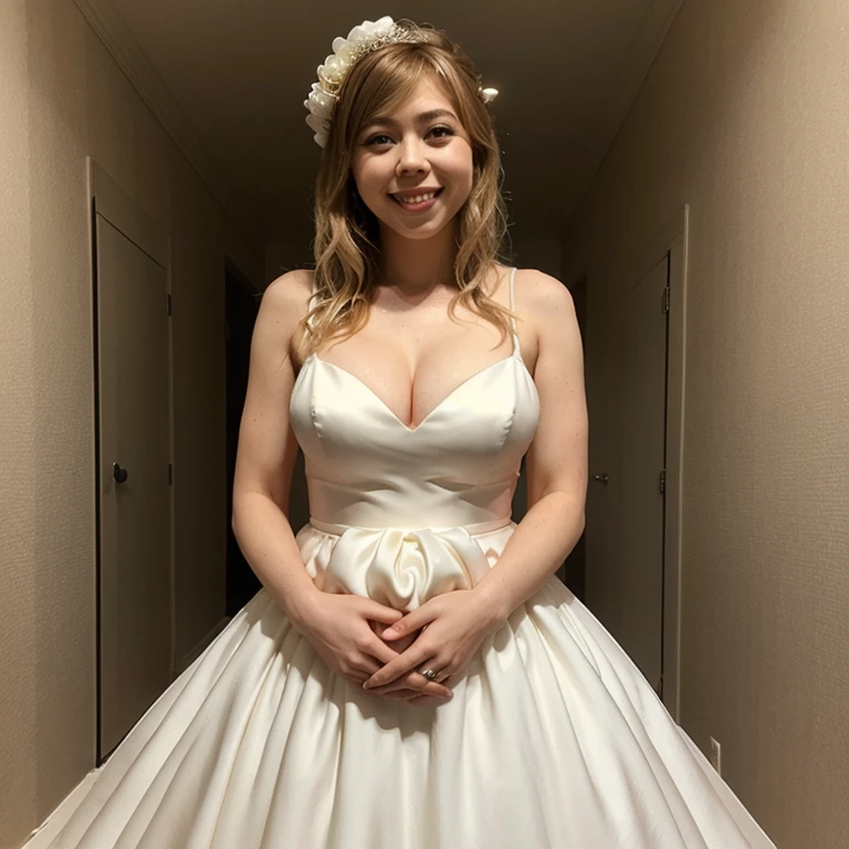 Jennette McCurdy in sexy wedding dress and pregnant smiling