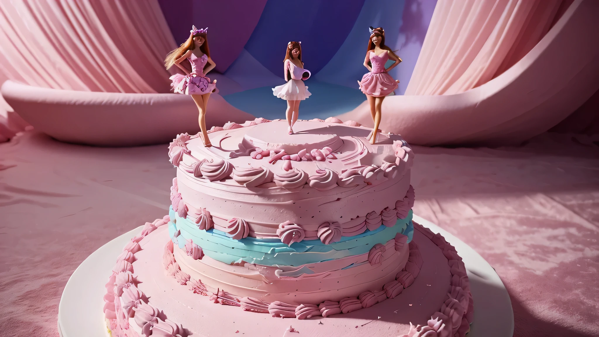 A 7-layer pink cake with Winx cartoon concept, 8k quality