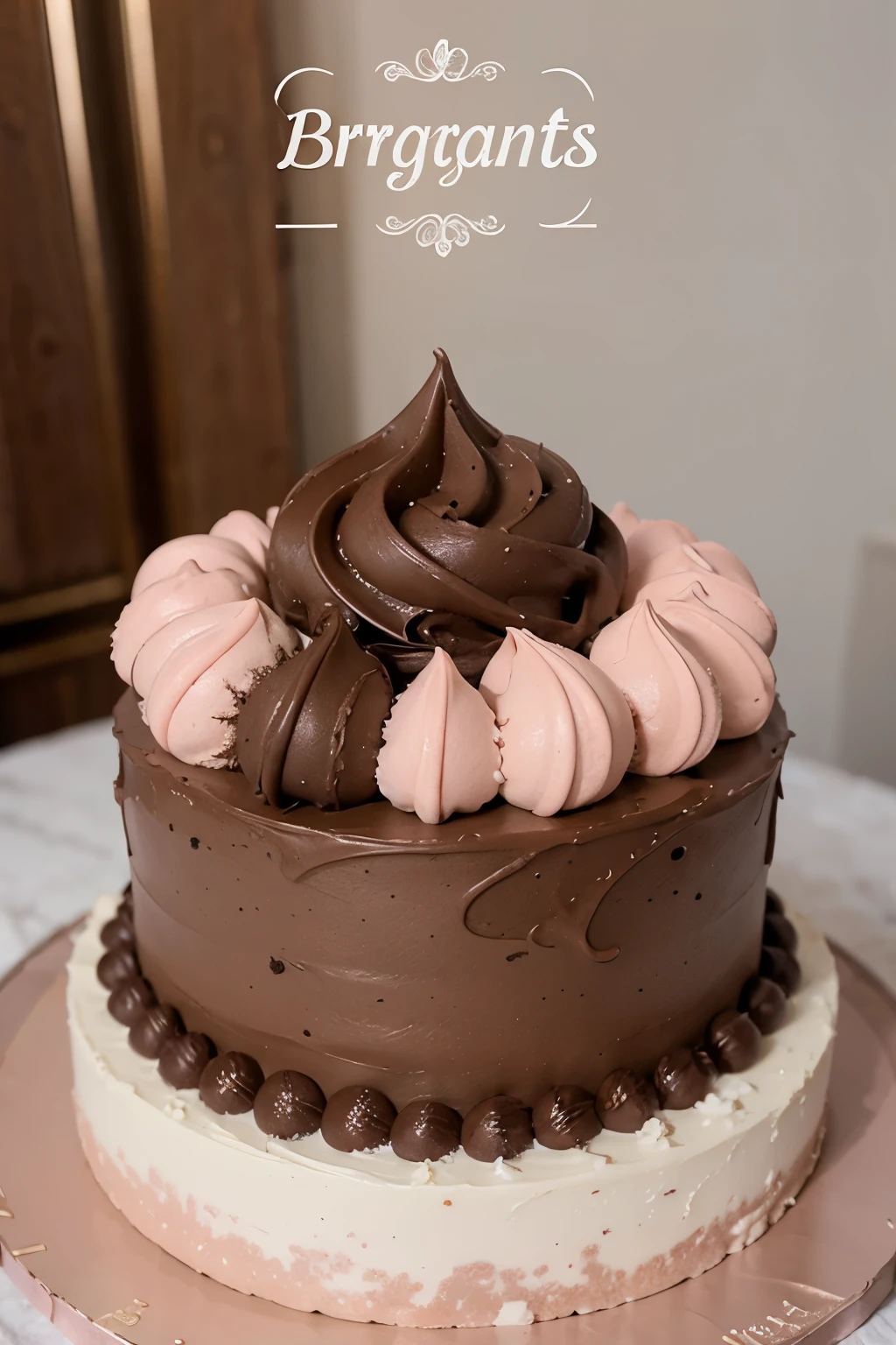 create logo for a brigadeiro sweets and cakes business in brown and pink colors, tendo uma elegancia