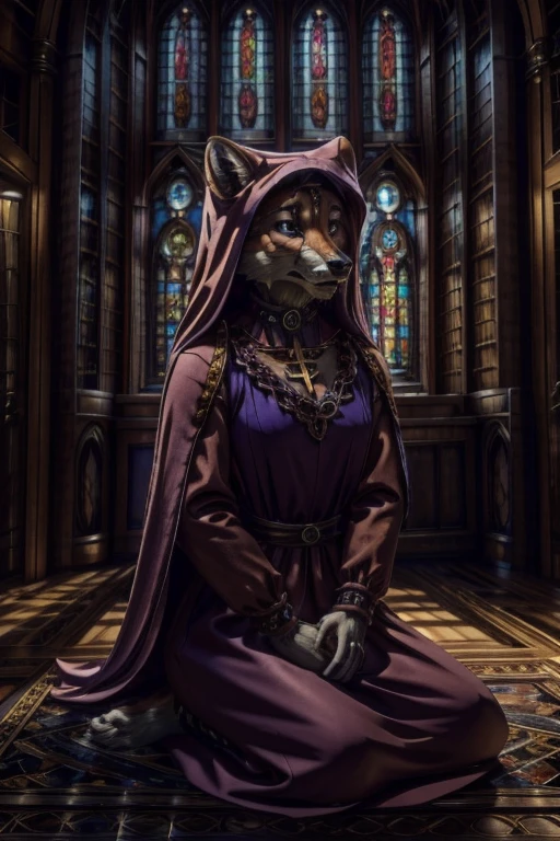 add_detail, masterpiece, best quality, detailed, soft dim lighting, depth of field, anthro, CARTOON_MaidMarian_ownwaifu, half lidded eyes, crying, kneeling, praying, black eyes, two-tone fur, orange fur, tail, barefoot, medium chest, sad, black dress, (gothic), ((praying, clasped hands holding a golden cross necklace)), frills, cathedral, candlelight, moonlight, backlit stained glass window, black choker
Realistic fur body, realistic eyes, best quality, intricate detail, absurd res, sharp focus, add more details, castlevania style