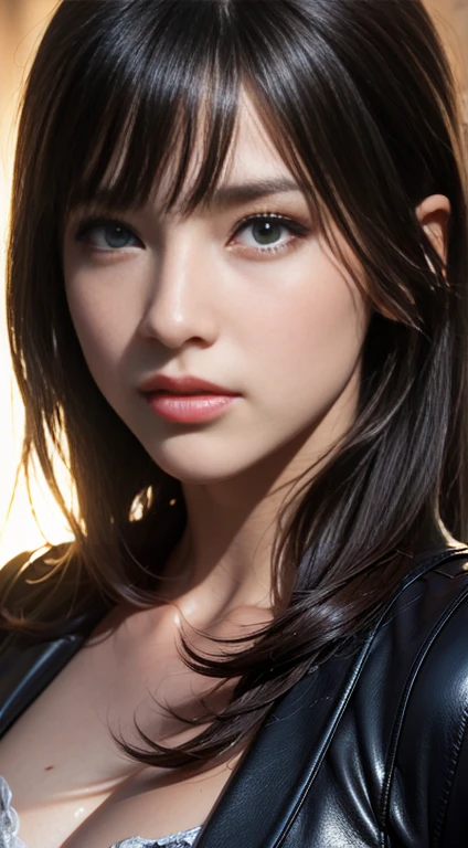 ultra high res, masterpiece, best quality, perfect glossy shiny skins, perfect lighting, detailed lighting, dramatic shadows, ray tracing, blue Eyes, sharp face, sharp eyes, long bangs, open mouse,