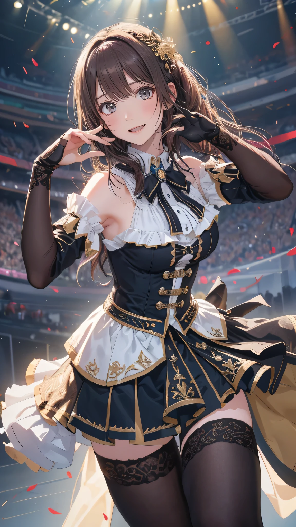 random Idol costume,(sing:1.2),(Random Pose),(Thin type),(large breasts),(random hairstyle),(Highest image quality, (8K), Ultra-realistic, Best Quality, High quality, High Definition, high quality texture, high detailing, Beautiful detailed, fine detailed, extremely details CG, Detailed texture, realistic representation of face, masterpiece, presence)