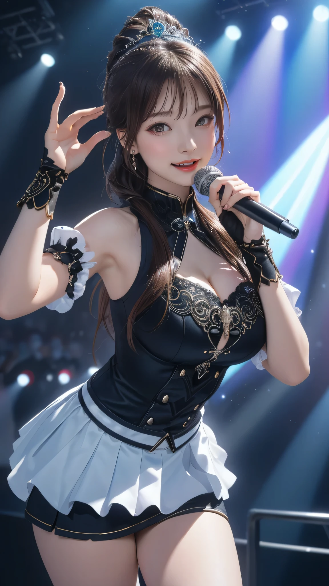 random Idol costume,(sing:1.2),(Random Pose),(Thin type),(large breasts),(random hairstyle),(Highest image quality, (8K), Ultra-realistic, Best Quality, High quality, High Definition, high quality texture, high detailing, Beautiful detailed, fine detailed, extremely details CG, Detailed texture, realistic representation of face, masterpiece, presence)