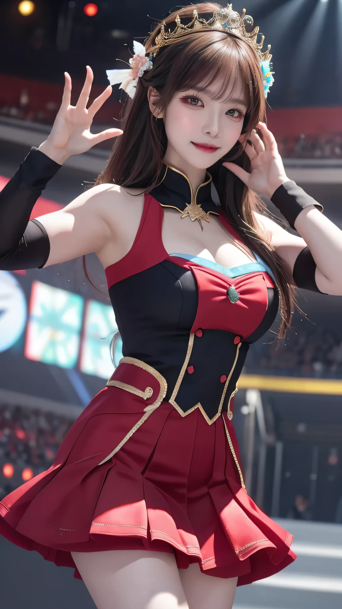 random Idol costume,(sing:1.2),(Random Pose),(Thin type),(large breasts),(random hairstyle),(Highest image quality, (8K), Ultra-realistic, Best Quality, High quality, High Definition, high quality texture, high detailing, Beautiful detailed, fine detailed, extremely details CG, Detailed texture, realistic representation of face, masterpiece, presence)