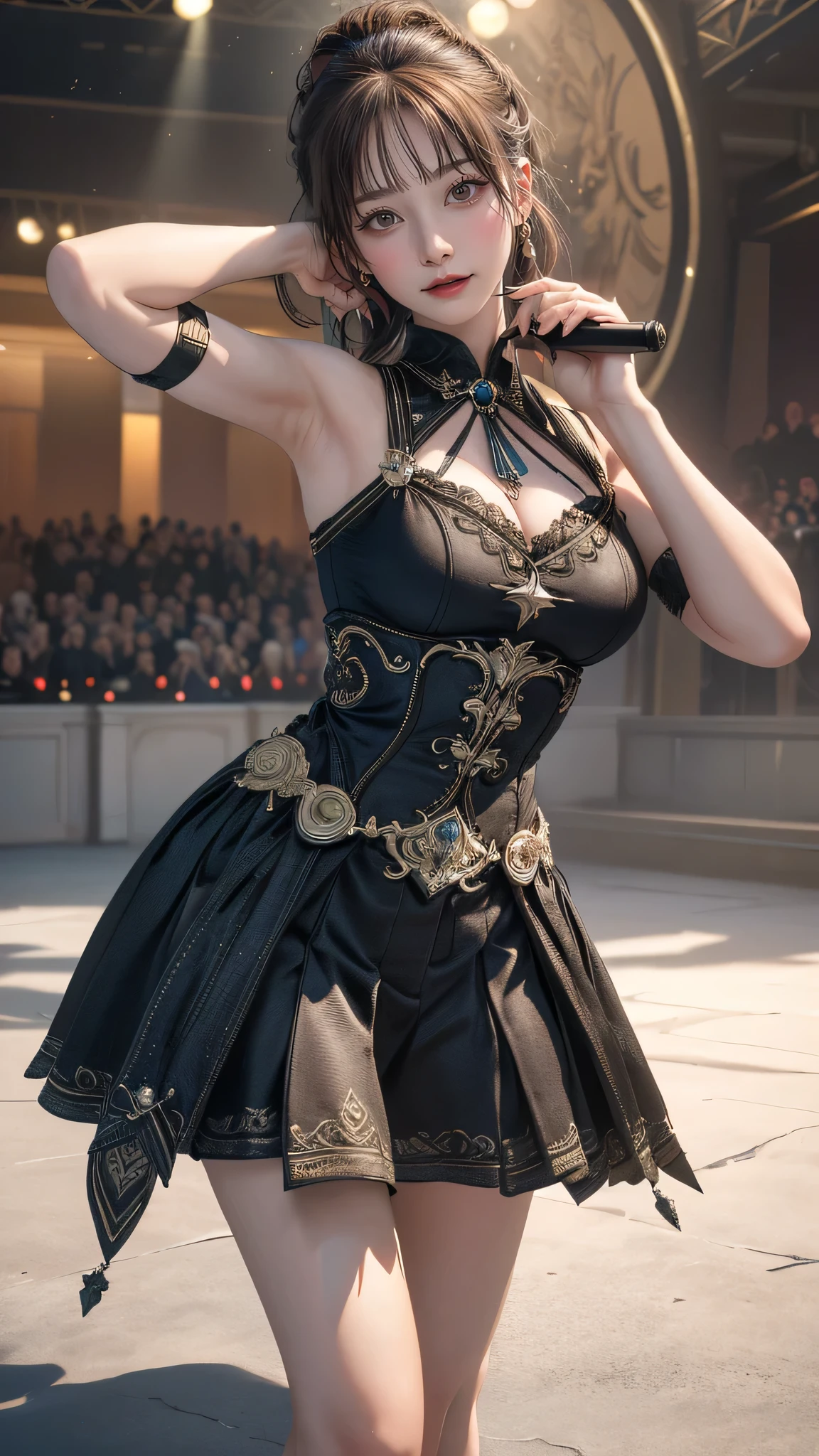 random Idol costume,(sing:1.2),(Random Pose),(Thin type),(large breasts),(random hairstyle),(Highest image quality, (8K), Ultra-realistic, Best Quality, High quality, High Definition, high quality texture, high detailing, Beautiful detailed, fine detailed, extremely details CG, Detailed texture, realistic representation of face, masterpiece, presence)