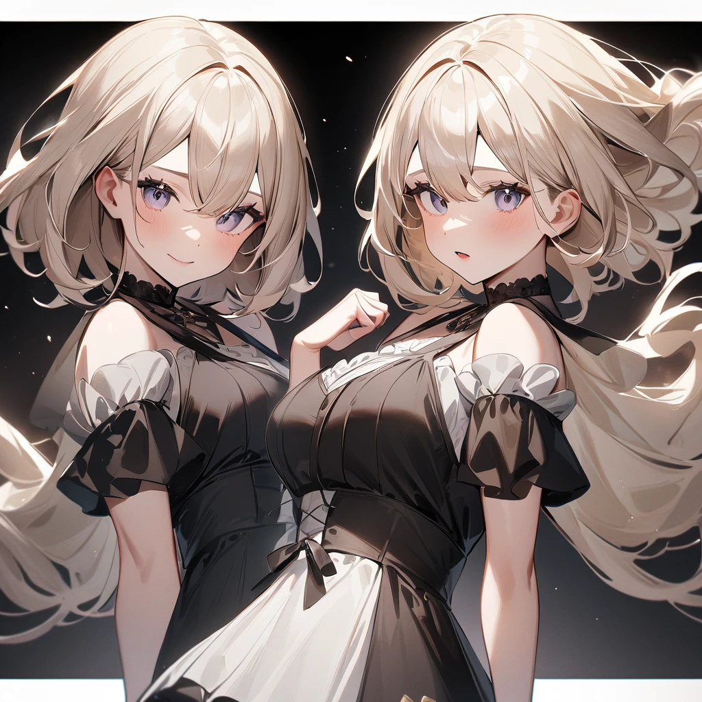 1 girl,best quality, very aesthetic, absurdres,looking at viewer,front view,Lovely lady,high-grade,layer,westfrill,light hair,multilayer,black,trim,(side-Crisscross:1.5),breasts