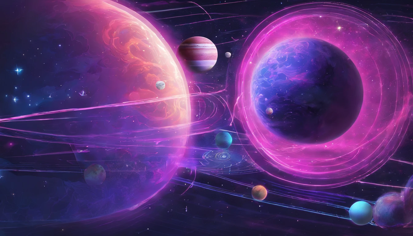 solar system, rosa azul lilas branco, neon
