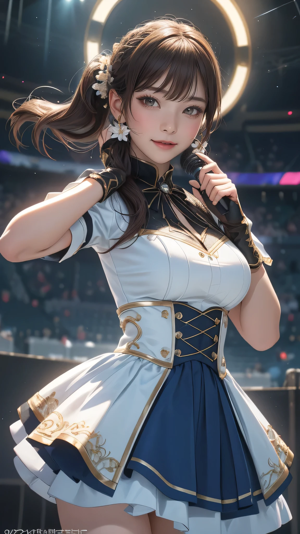 random Idol costume,(sing:1.2),(Random Pose),(Thin type),(large breasts),(random hairstyle),(Highest image quality, (8K), Ultra-realistic, Best Quality, High quality, High Definition, high quality texture, high detailing, Beautiful detailed, fine detailed, extremely details CG, Detailed texture, realistic representation of face, masterpiece, presence)