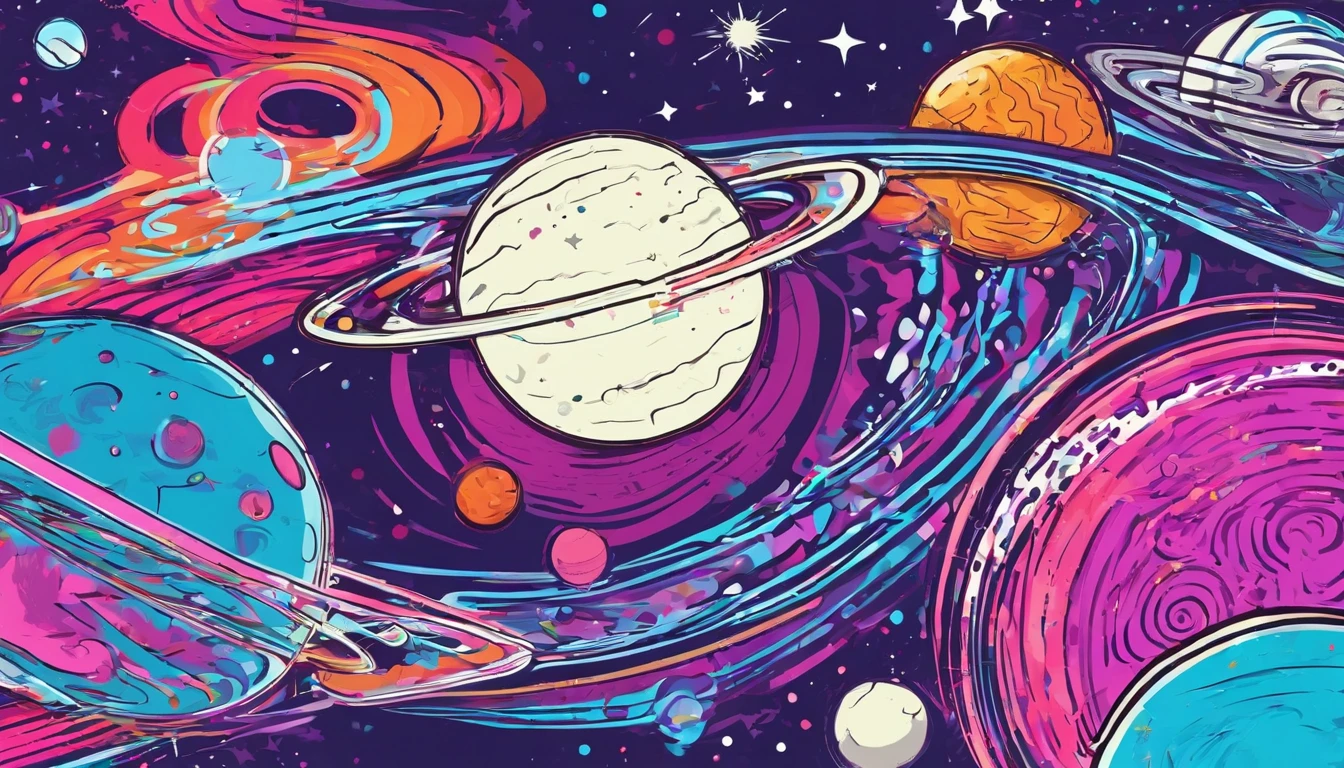 solar system, rosa azul lilas branco, neon