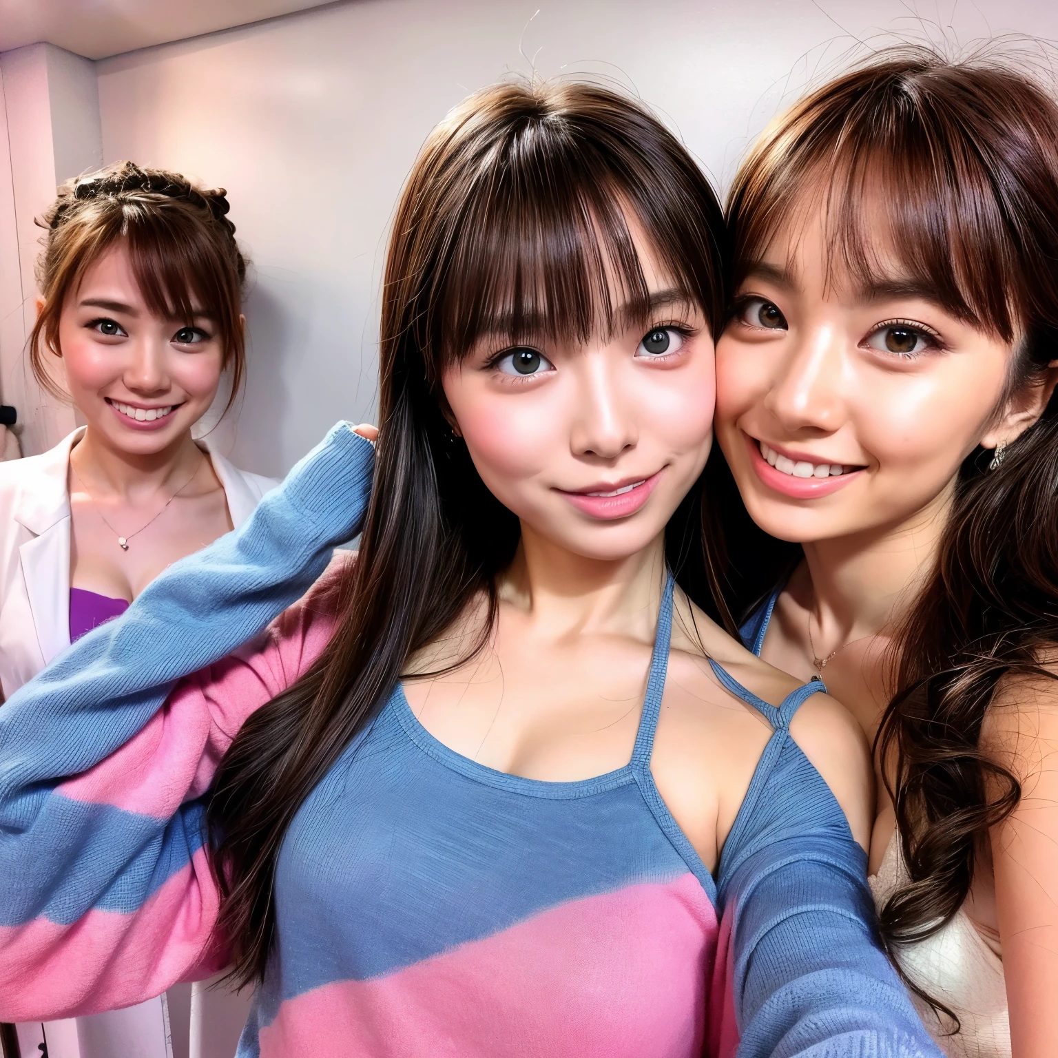 Identical twin sisters、Instagram model from another dimension, With two people, Imaginative, Metaphysical, Whimsical, Anaglyph Style, 1 Japan, Cute face, 18-year-old,