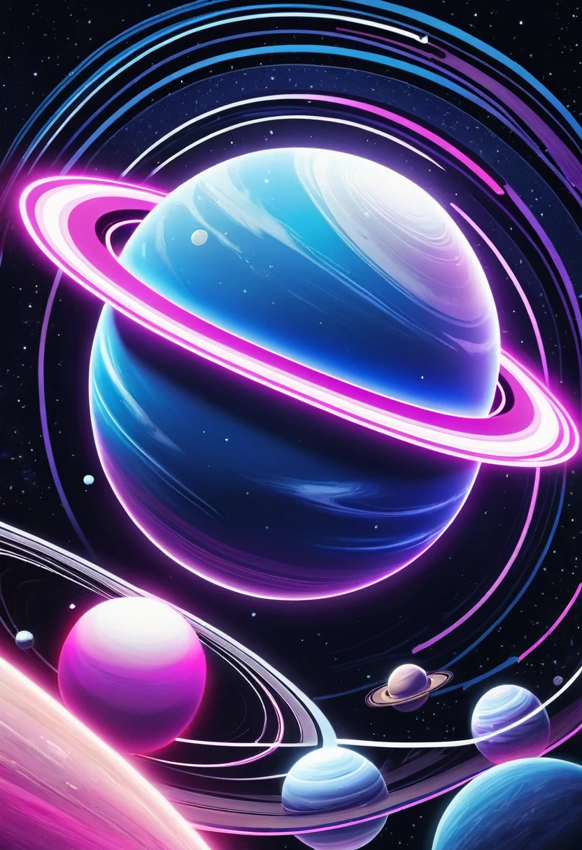 solar system, rosa azul lilas branco, neon
