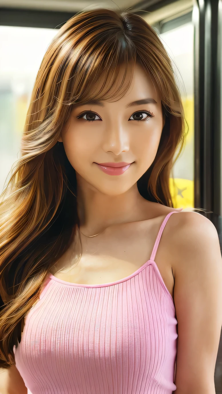 A woman wearing a pink blouse、Upper Body