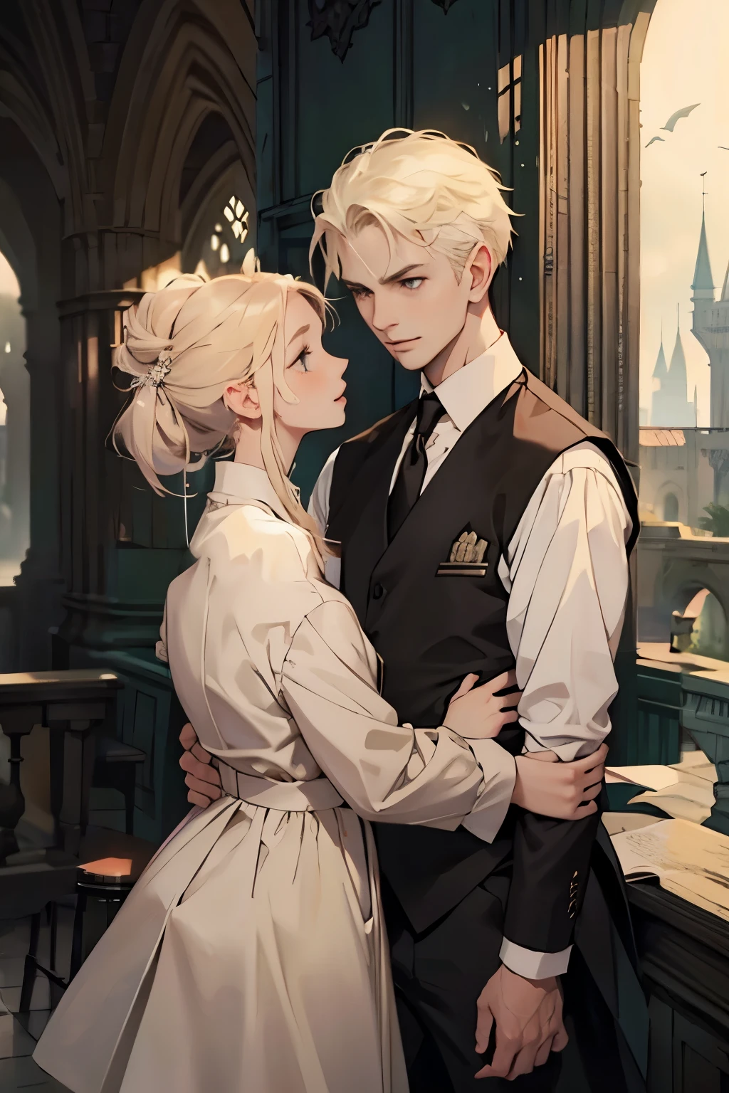 The girl's hair is brown
