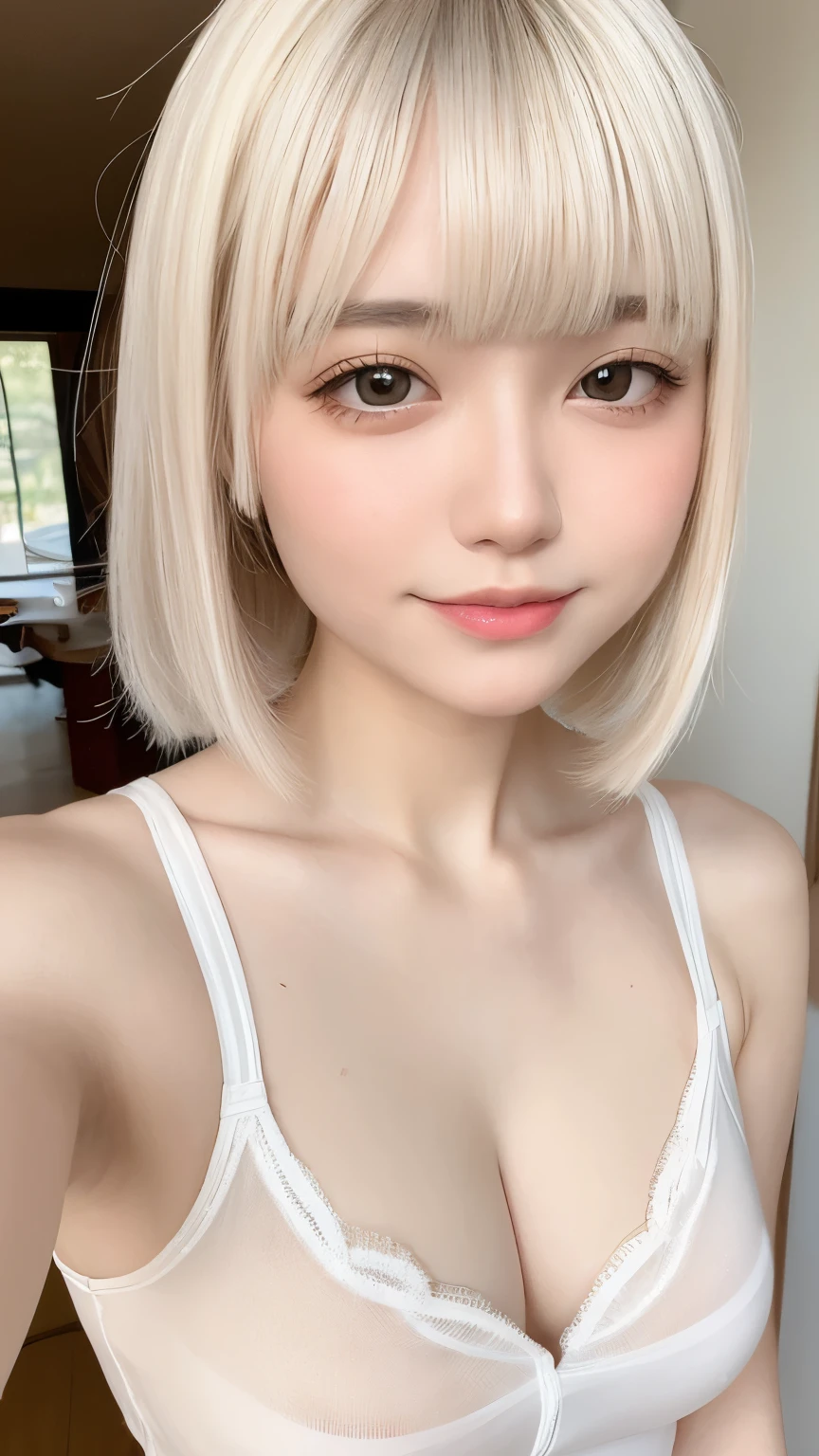 see through，Beautiful and fair、Radiant Skin, 3 Up, Gorgeous, bright, Refreshing and gentle expression, Perfect beautiful face、Beautiful shiny bangs, A very beautiful  girl, Eyeliner, Very perfect eyes，Very large breasts，Grooves reveal original skin，Muscular body，Fawn Underwear，Silver hair