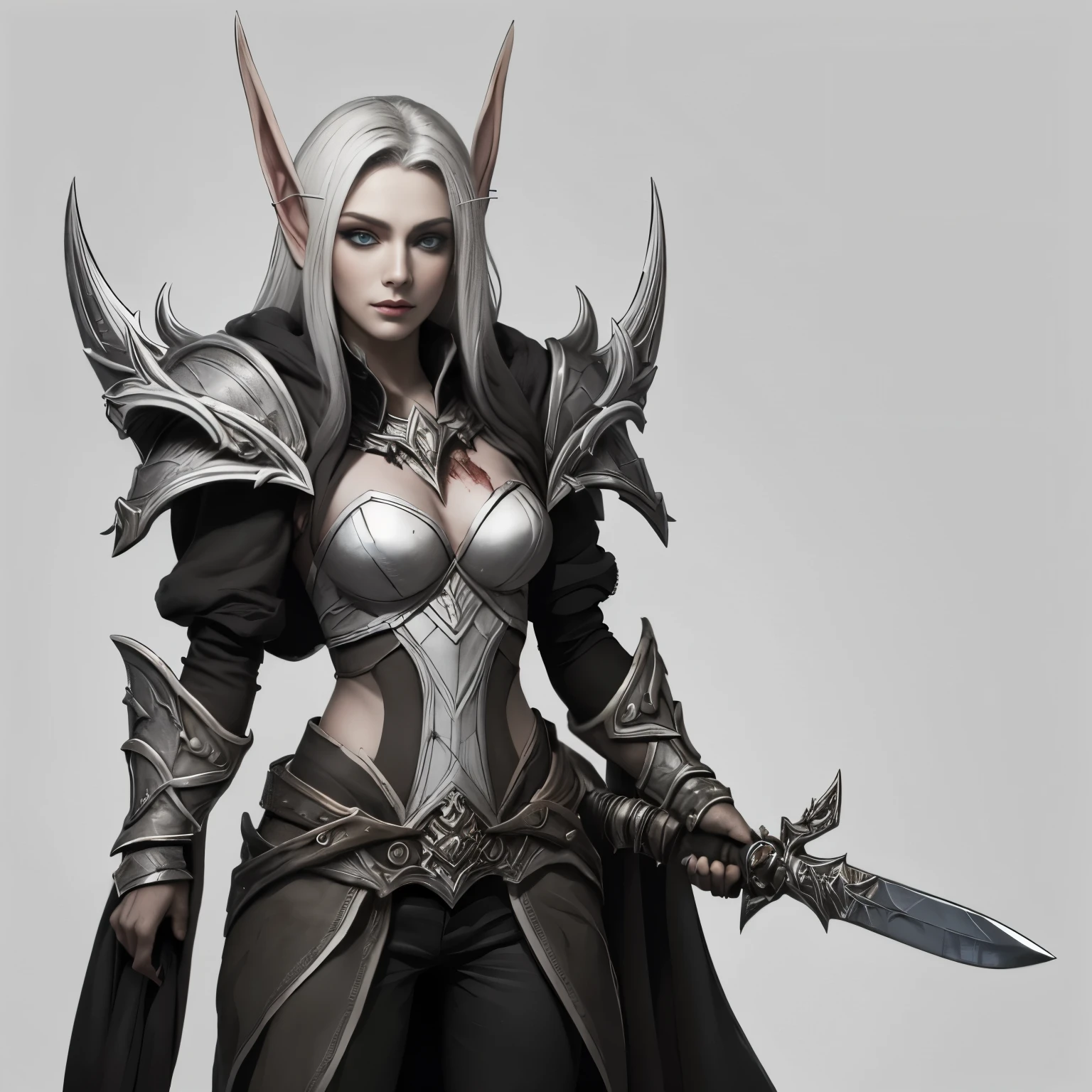 blood elf sketch warrior women holding swor in hand dteailed nholding sword sketch balck and white simple sketch
