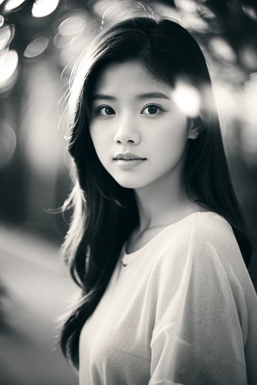 Art Photo,Old Monochrome Film, Bokeh, Flare, Beautiful Woman , Wearing Transparent Cloth
