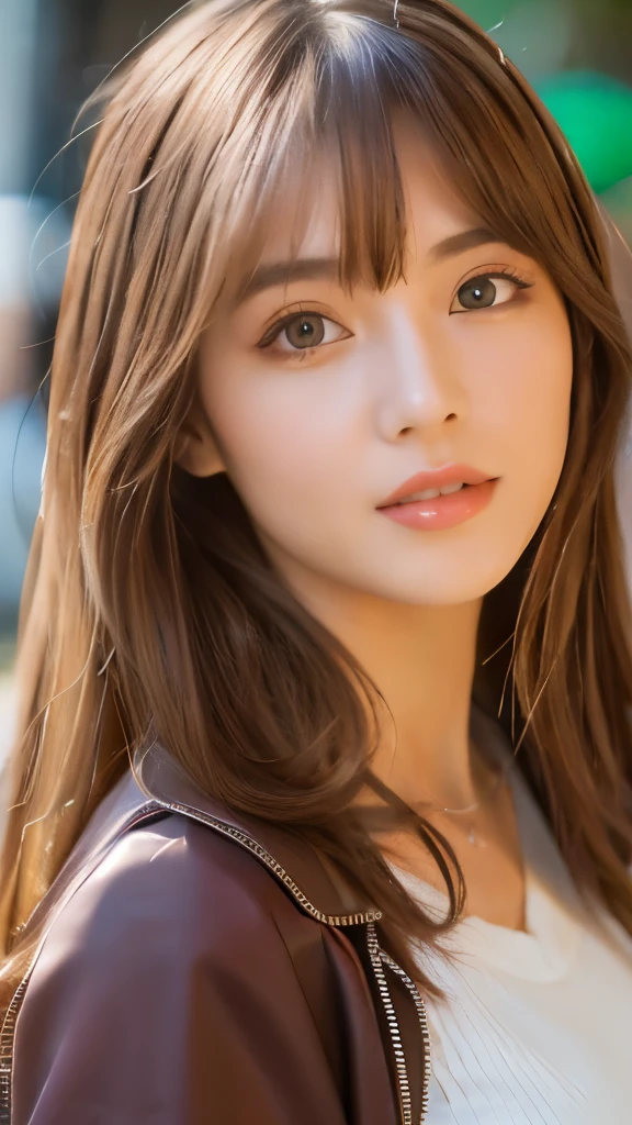 Best quality, 8k, ,Masterpiece :1.3)), facing viewer,((full body1.2)) ,pretty woman, wide shot ,1girl, , café,, , brown hair , bangs,ultra-detailed face, highly detailed lips, detailed eyes, double eyelid
