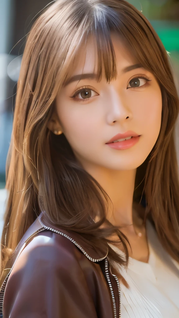 Best quality, 8k, ,Masterpiece :1.3)), facing viewer,((full body1.2)) ,pretty woman, wide shot ,1girl, , café,, , brown hair , bangs,ultra-detailed face, highly detailed lips, detailed eyes, double eyelid