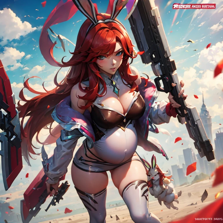 Sexy pregnant battle bunny miss Fortune, red hair, cleavage