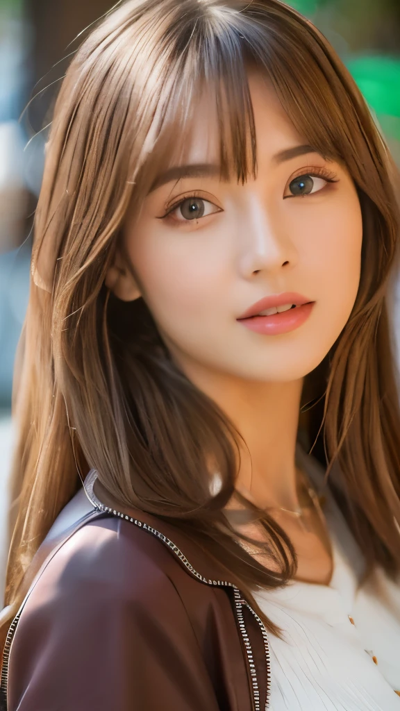 Best quality, 8k, ,Masterpiece :1.3)), facing viewer,((full body1.2)) ,pretty woman, wide shot ,1girl, , café,, , brown hair , bangs,ultra-detailed face, highly detailed lips, detailed eyes, double eyelid