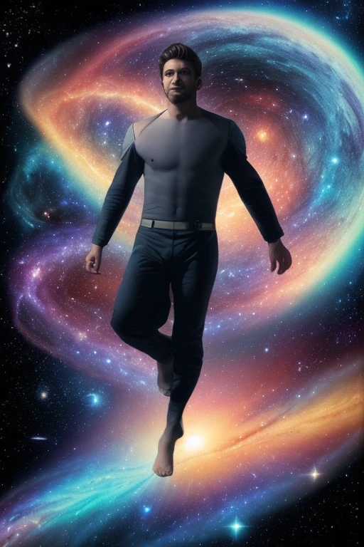 Beautiful man floating in the galaxy