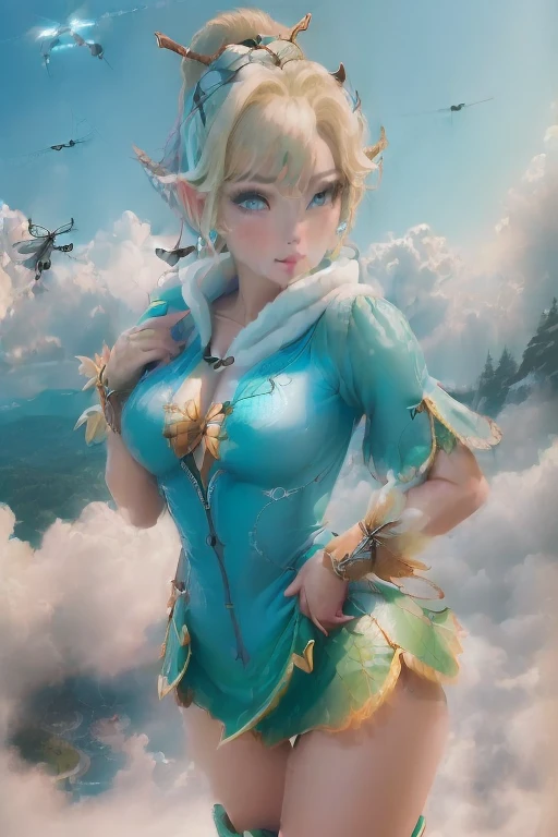 (Cute Tinkerbell, Fly freely in the skies of Neverland) 、Fantasy World、Fantasy、Highest quality, masterpiece, 超A high resolution, Romanticism, masterpiece, textured skin, best quality, 8K