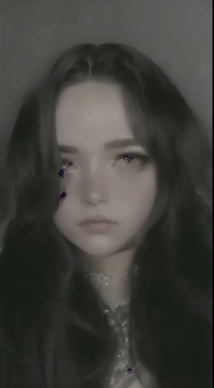 arafed woman with pink and black hair and pink eyeliners, with long hair and piercing eyes, 🤤 girl portrait, black hair and large eyes, very very low quality picture, large eyes and flowing long hair, 19-year-old girl, 1 7 - year - old goth girl, she has a cute face, she is about 1 6 years old