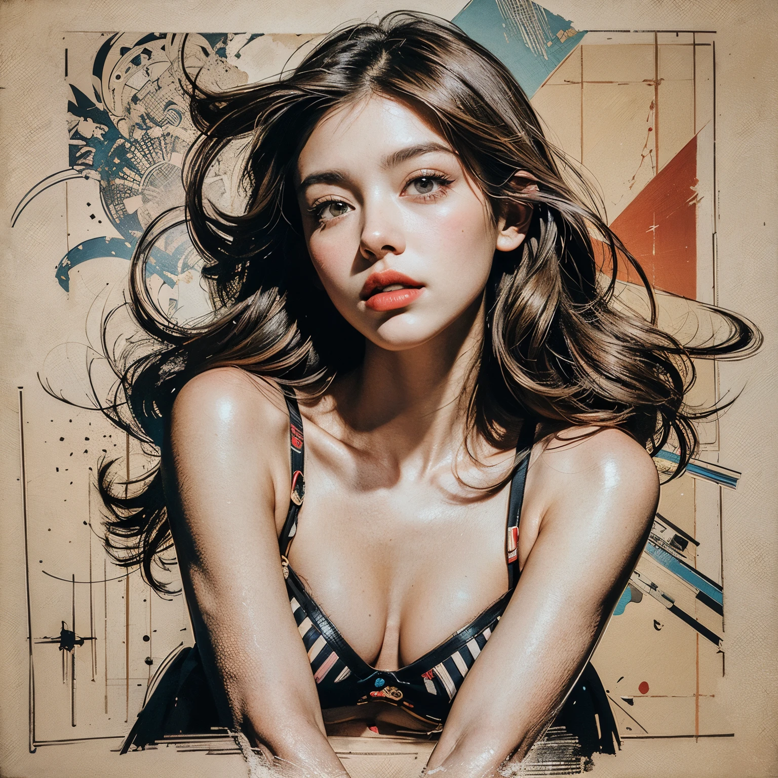 (best quality,4k,8k,highres,masterpiece:1.2),ultra-detailed,realistic,photorealistic:1.37,vintage poster,cubism portrait,aged paper texture,abstract composition,geometric shapes,muted colors,shadows and highlights,vibrant accents,texture details,playful perspective,brushstroke texture,facial features: eyes, nose, lips,detailed eyes and face,collage elements,paint splatters,cultural references,elegant typography,vintage illustrations,visual storytelling,retro aesthetic,creative juxtaposition,experimental art,mismatched patterns,layered elements,stylized representation,interplay of shapes and lines,depth and dimension,high contrast,subtle gradients,aged poster effects,vintage color grading,harmonious color palette,light and shadow interplay,expressive brushwork,captivating composition
