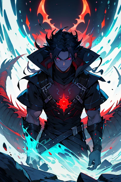 Hombre, ser de oscuridad, dragon demon, ojos rojos, aura morada