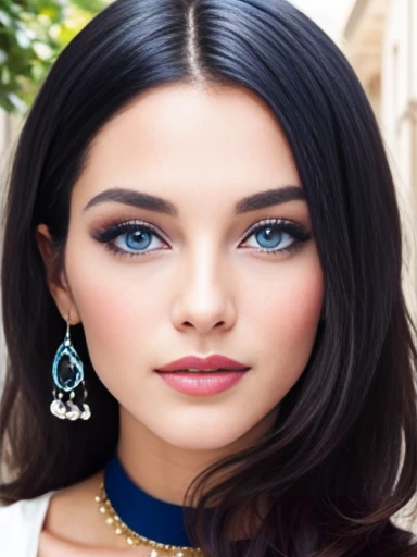 perfect jew sephardi woman, Stylish hair and blue eyes. focus on face.