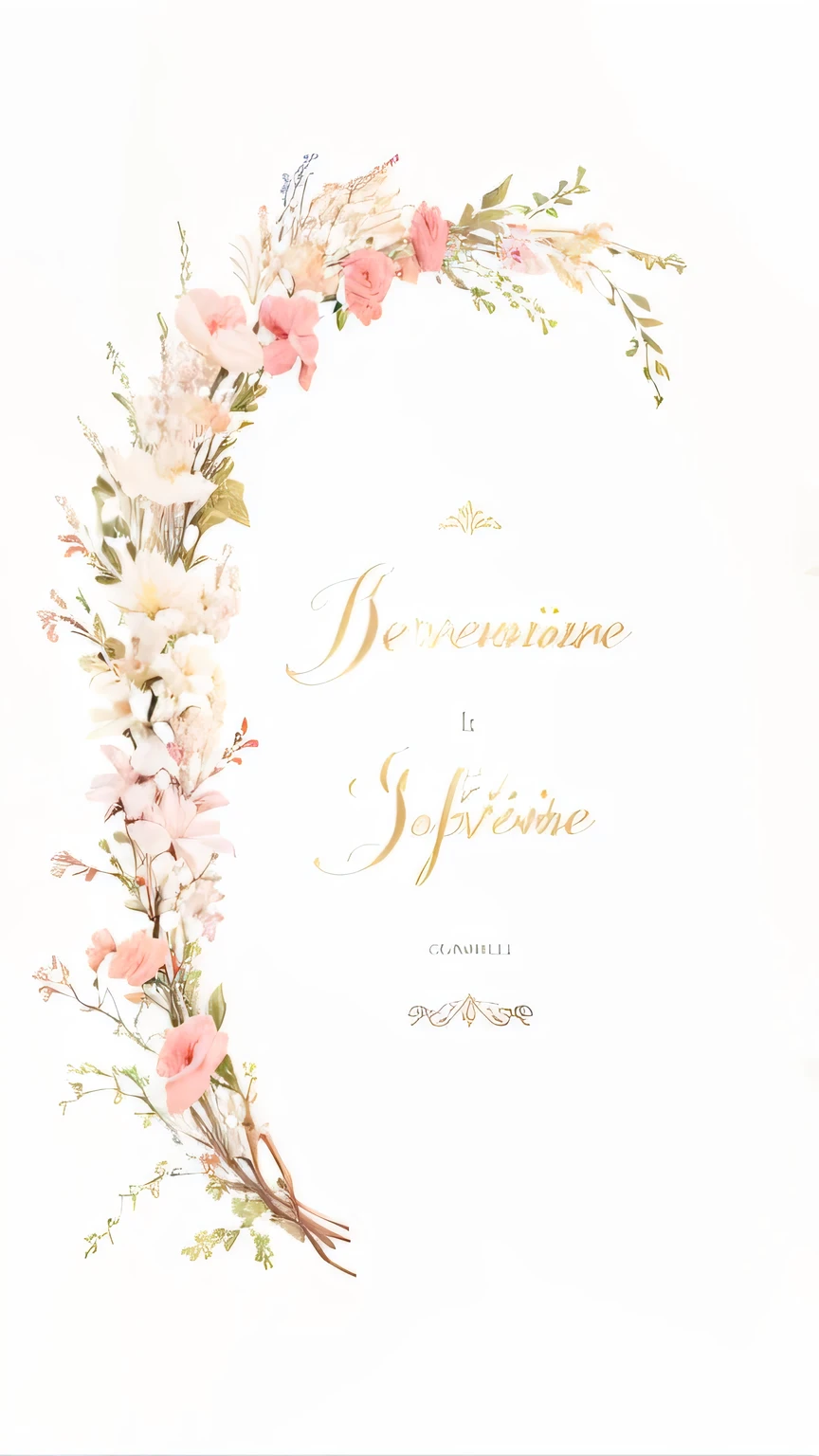 il y a une couronne de fleurs avec une citation dessus, magalie villeneuve, appareil complet, realism, Jacqueline E., Full image, bohemian floral vines, nouveau realisme decollage, taquin, catalogue raisonne, de Camille Bouvagne, ligne claire, beaucoup de détails, Ambiance lumineuse, bordure et fond blancs