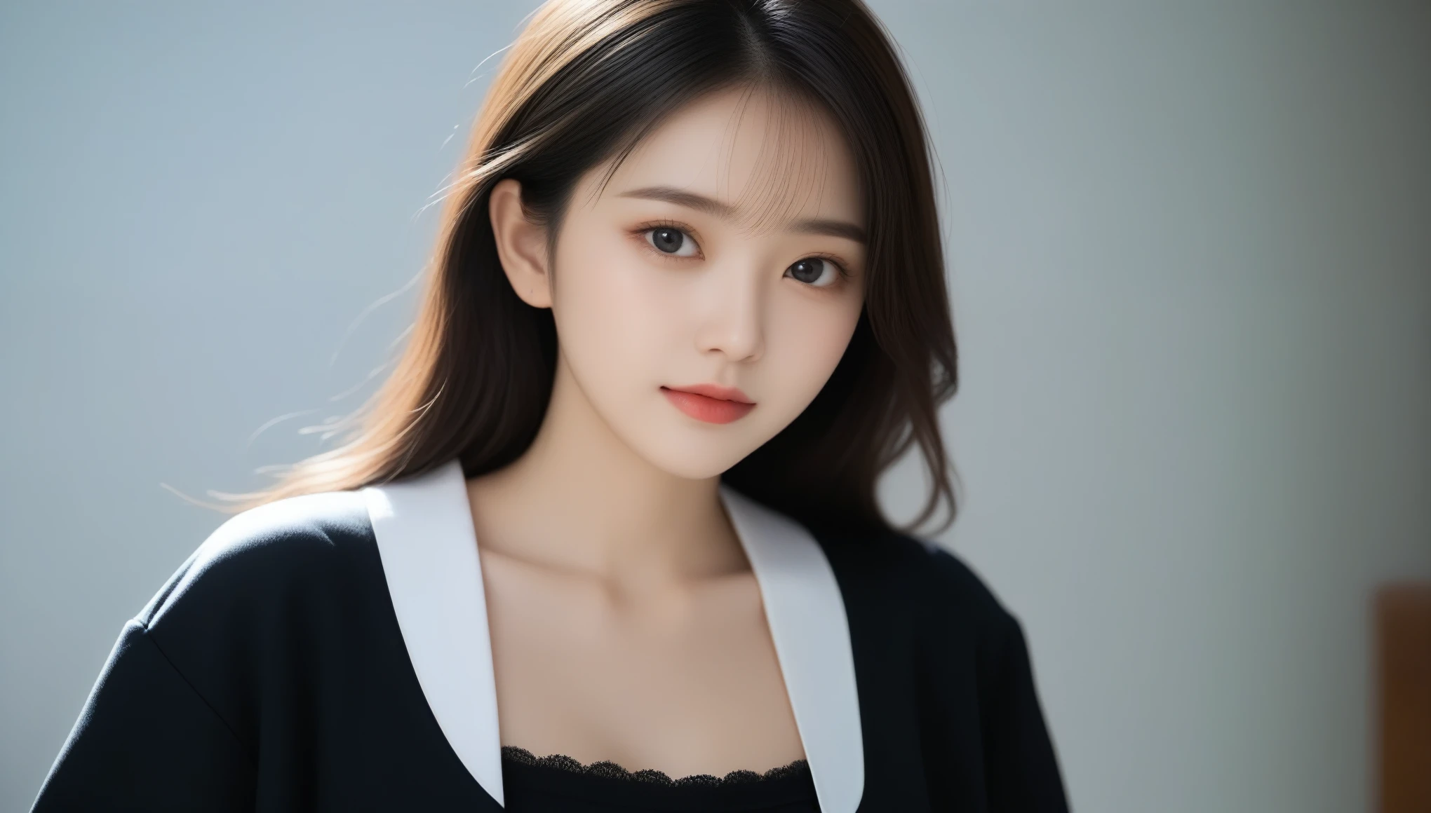 8k, Ultra-high resolution, highest quality, masterpiece, Surreal, photograph, 1 girl, (:1.3), pretty girl, Cute Face, Beautiful eyes in every detail, 細かくdetailedに,masterpiece,Japan Female Announcer,ドレスとJacketを着てphotographを撮る女性のクローズアップ,Shiny skin, lips, 非常にdetailedな肌, Beautiful face and eyes in every detail, Spotlight, Professional Lighting, (Upper Body:0.8), stewardess, Black Skirt, Jacket, Short shirt, Ko 123, Sexy pose、See through 、Looking at the audience、beauty,Long neck、Laugh a little、Please close your mouth and laugh、(((Ideal body type))),A-cup small breasts :2,、Portraiture:2、Perfect Anatomy、鮮明なdetailed、detailed、Surreal、Light and shadow,Strong light,Fashion magazine cover,薄いlips