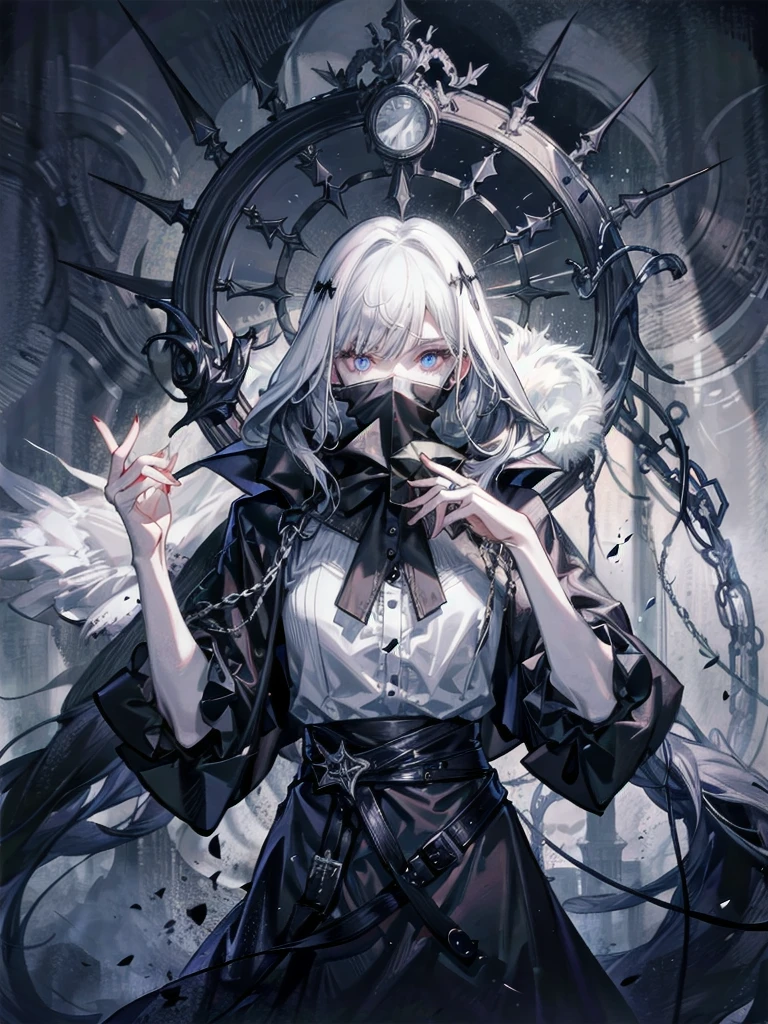 (ruined city), grim reaper, black scythe, robe, absurdres, RAW photo, extremely delicate and beautiful, masterpiece, Best Quality, ultra high resolution, 32k, hyperrealistic, ultra-detailed, detailed description, pale skin, 20 years old, tearful mole, earring, short medium hair, wavy hair, whole body shot,