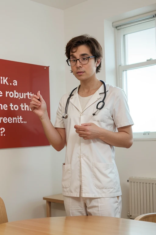 Make a short cartoon-style comic in English about a Doctor giving recommendations about his health with the words “should” and “shouldn't” to his patient..