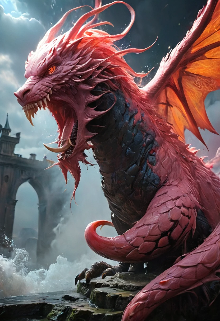 (highest quality,4K,8k,High resolution,masterpiece:1.2), Super detailed, (Realistic,photoRealistic,photo-Realistic:1.37), white creature, Otherworldly, Lovecraft, Chitinous Skin, Bioluminescence Pattern, Dark color palette, Spooky lighting.(Browsing Caution:1.4), white, pink, orange, Very long and sharp red claws, Big Claws, Her body is bioluminescent. Moisturized Skin, (Extremely detailed and intricate skin patterns:1.2), (Translucent chitinous exoskeleton:1.3), (Very small waist:1.4), (Destroyed Anatomy:1.5), violent, erotic