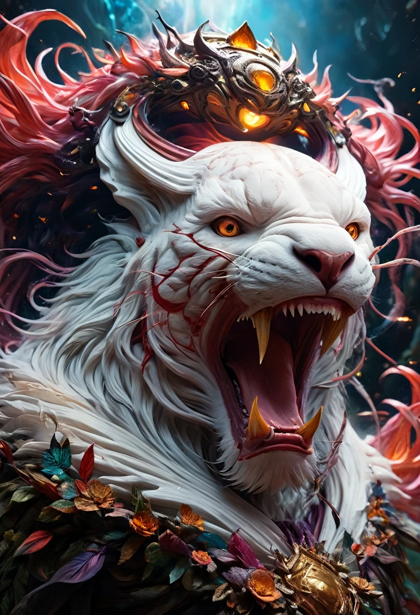 (highest quality,4K,8k,High resolution,masterpiece:1.2), Super detailed, (Realistic,photoRealistic,photo-Realistic:1.37), white creature, Otherworldly, Lovecraft, Chitinous Skin, Bioluminescence Pattern, Dark color palette, Spooky lighting.(Browsing Caution:1.4), white, pink, orange, Very long and sharp red claws, Big Claws, Her body is bioluminescent. Moisturized Skin, (Extremely detailed and intricate skin patterns:1.2), (Translucent chitinous exoskeleton:1.3), (Very small waist:1.4), (Destroyed Anatomy:1.5), violent, erotic