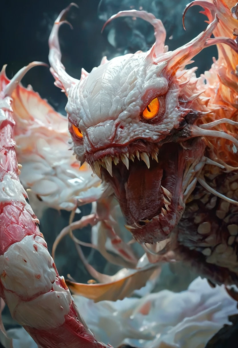 creepy mutant flesh creature，humanoid creature, hyper realistic fantasy monster,（Exoskeleton teeth），(Blood-red eyes)，（petty eyes），(There are a lot of eyeballs on the armor)，