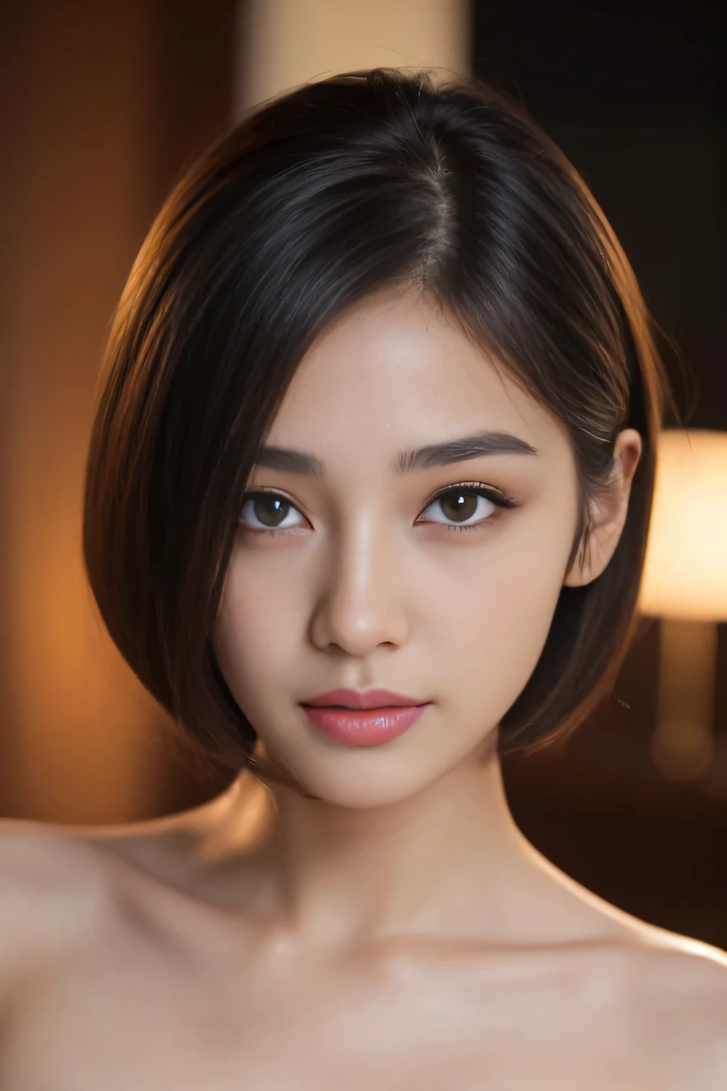 21 years old,sexy pose,,thin,cute face,beautiful face,double eyelid,bob hair,night,mysterious,high quality,photorealistic,dslr,masterpiece,highly detailed,japanese,beautiful woman,gravure