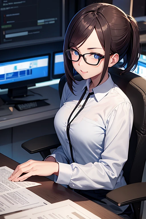Beautiful news anchor with glasses